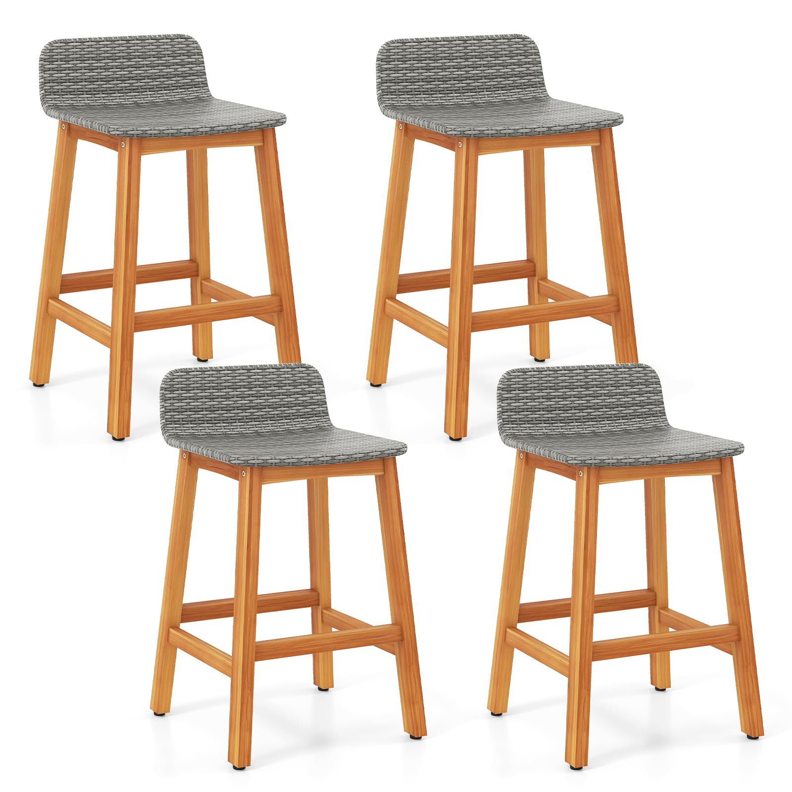 Tangkula Solid Acacia Wood Bar Stools Set